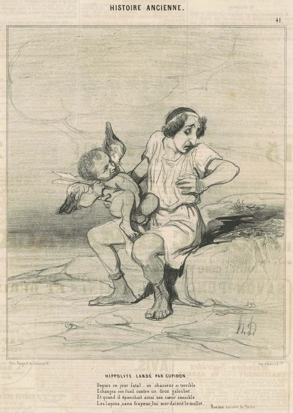 Hippolyte lardé par Cupidon, by Honoré Daumier, ink, 1842