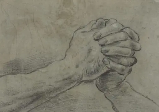 Clasped Hands [verso], by Giacomo Cavedone, chalk, 1612