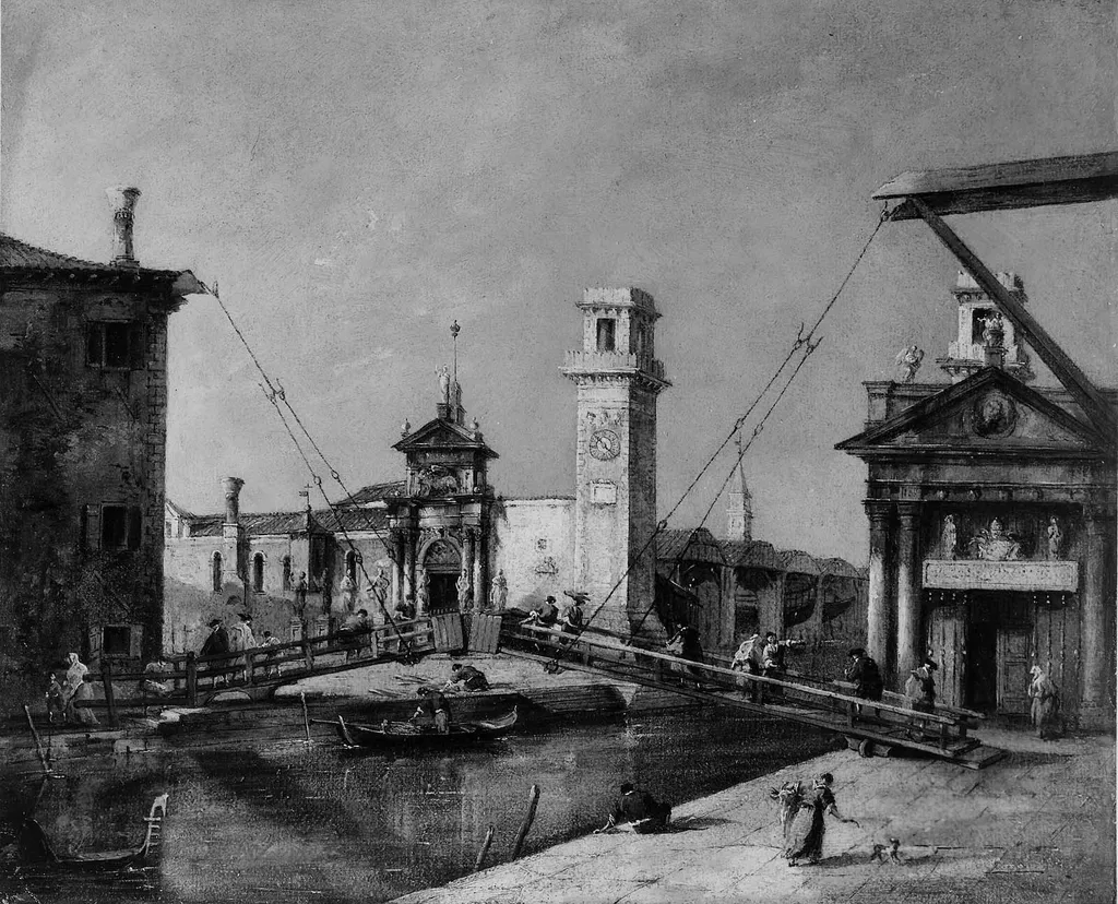 Entrance to the Arsenal, Venice, by Francesco Guardi, oil, 1762