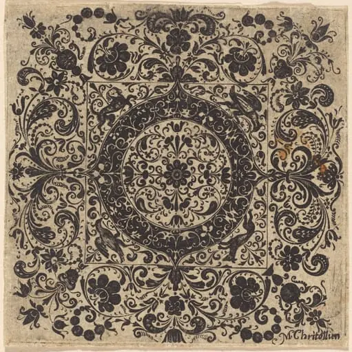 Goldsmith's Ornament in Square, by Christollien, M., ink, 1640