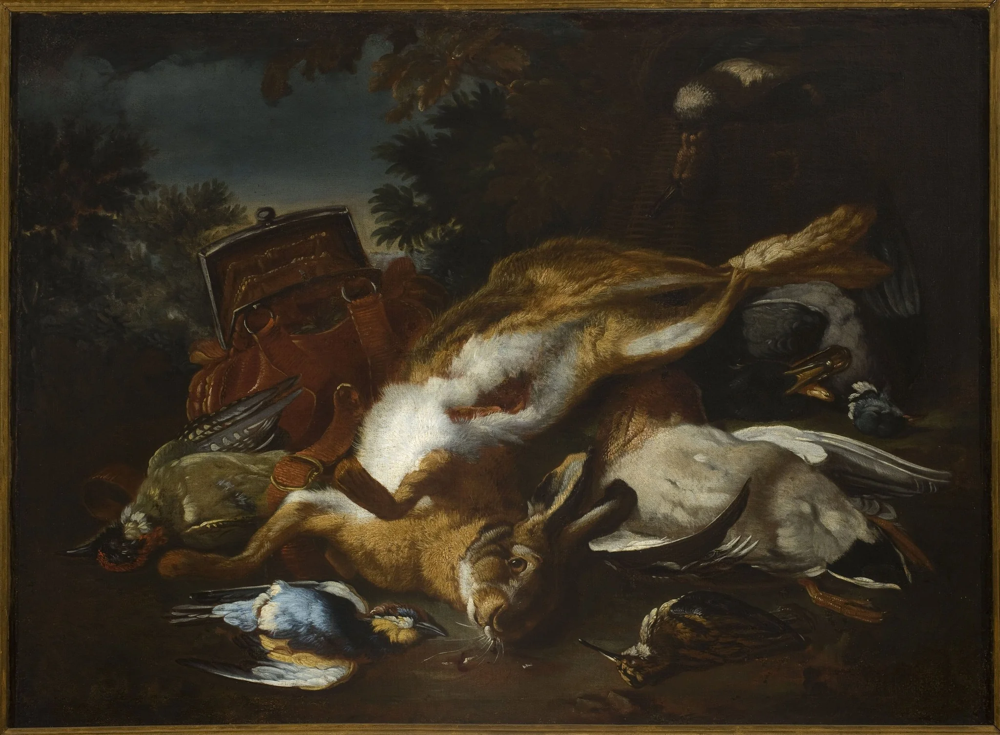 Still Life with a Hare, Wild Fowl and a Hunter's Bag, detail
