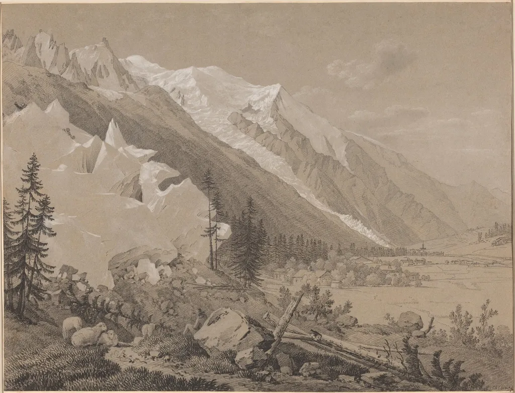 Vue du Mont Blanc, by Jean Antoine Linck, chalk, 1804
