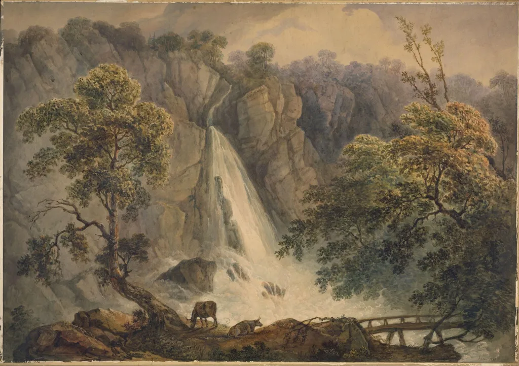 Falls of Powerscourt, near Bray, Co. Wicklow, by Richard Sasse, watercolor, 1818