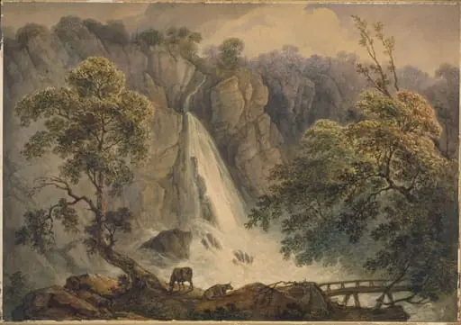 Falls of Powerscourt, near Bray, Co. Wicklow, by Richard Sasse, watercolor, 1818