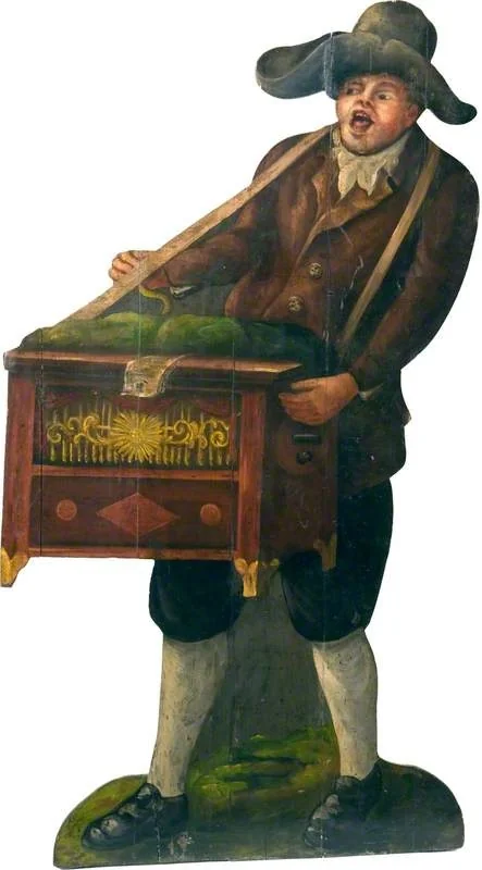 Man with a Barrel Organ (dummy board), detail