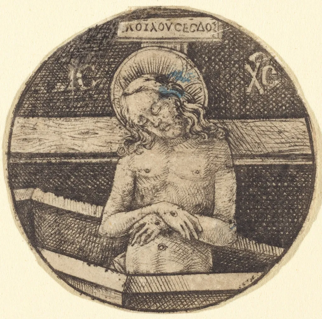 Christ as the Man of Sorrows, by Israhel van Meckenem, ink, 1475