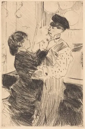 La noed de cravate (Knotting the Cravat), by Jean-Louis Forain, ink, 1880
