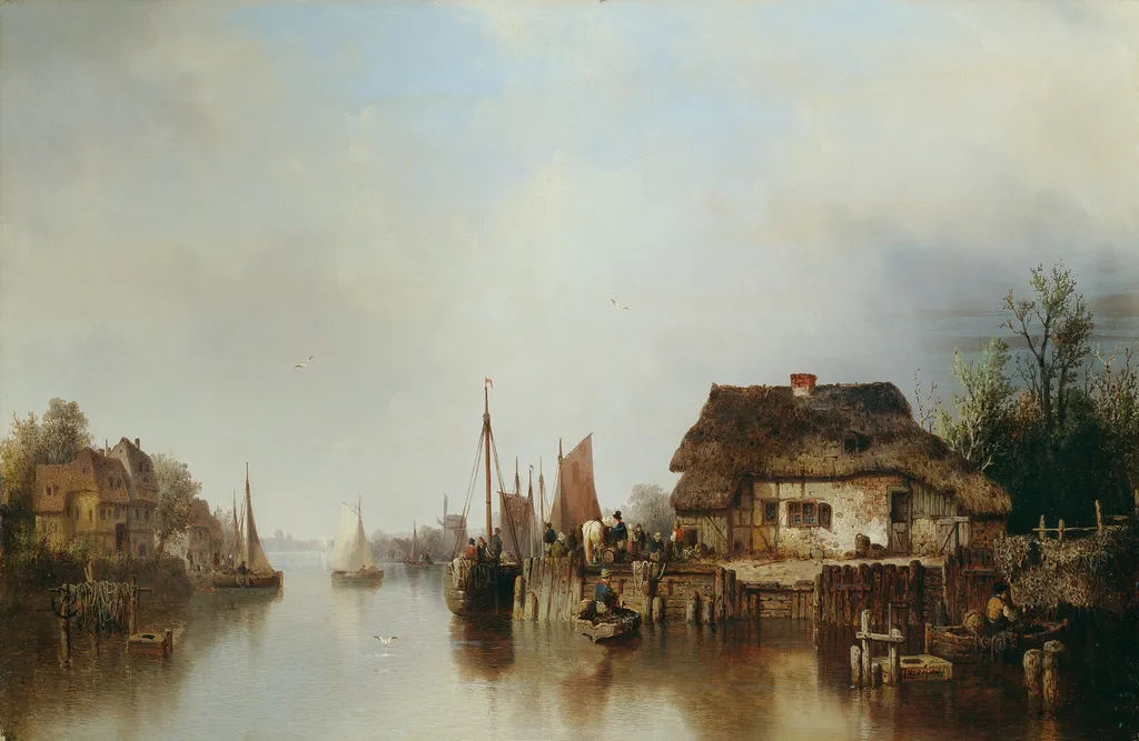 Scheldeufer, by Ludwig Hermann, oil, 1852
