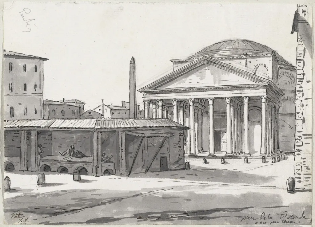The Pantheon Seen from the Piazza, by Jacques-Louis David, ink, 1778