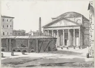 The Pantheon Seen from the Piazza, by Jacques-Louis David, ink, 1778