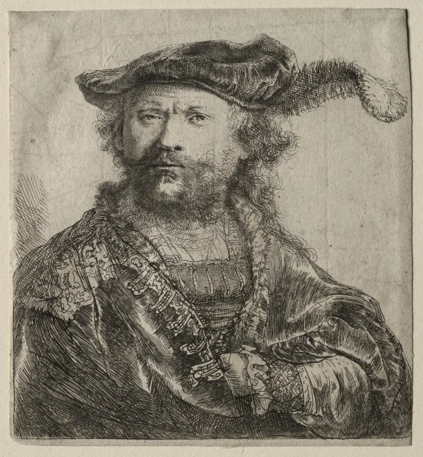 Self-Portrait in Velvet Cap with Plume, detail