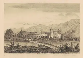 Mission Santa Barbara, by Henry Chapman Ford, ink, 1883
