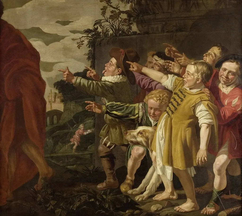 Elisha mocked by the little children, by Roeloff van Zijl, oil, 1627