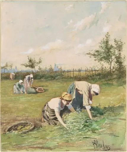 Gleaners in the Field, by Louis Welden Hawkins, gouache, 1880