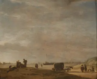 The Beach at Scheveningen, by Adriaen van de Velde, oil, 1650