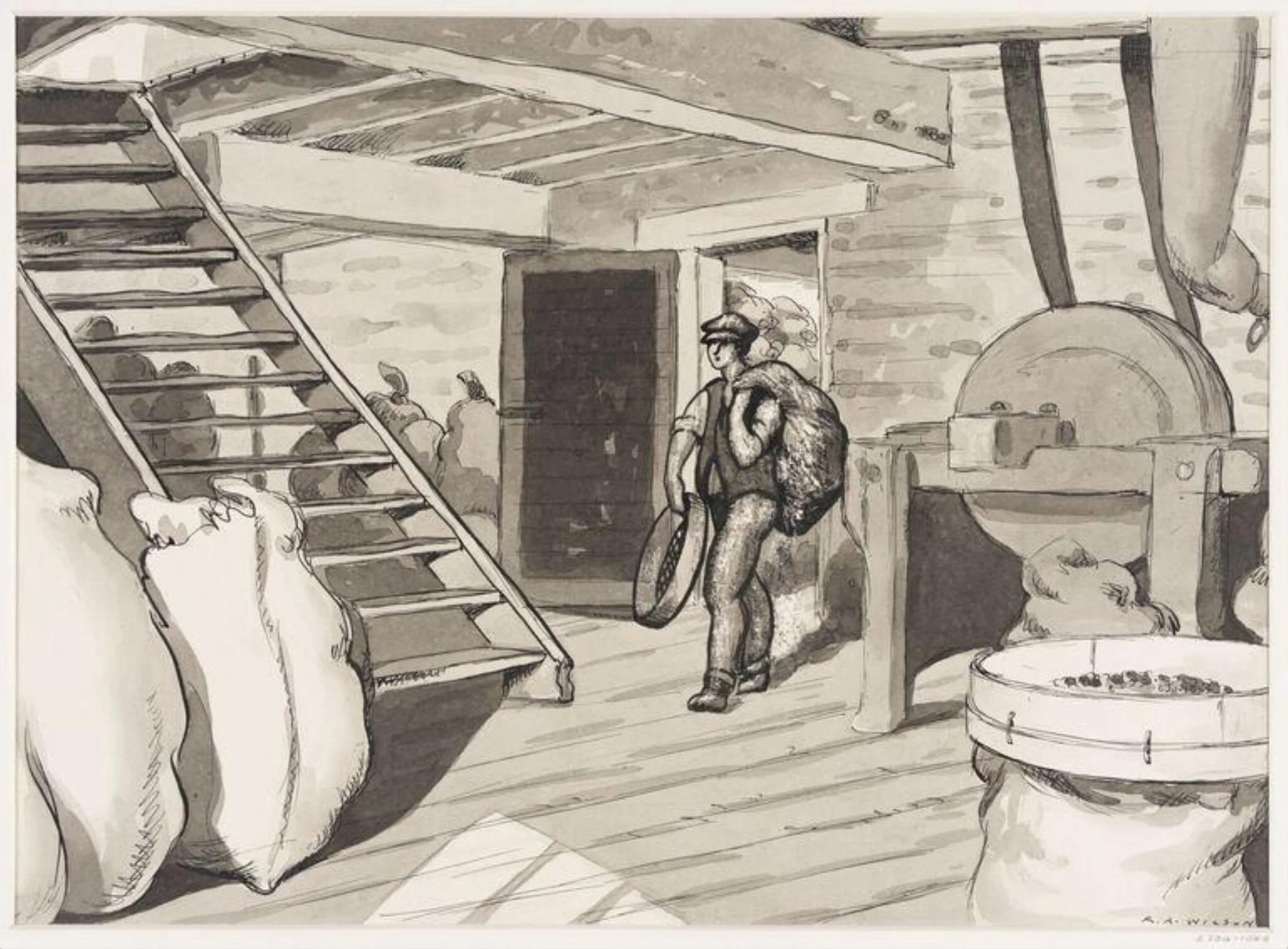 Interior of flour mill, Emsworth, Hampshire., detail