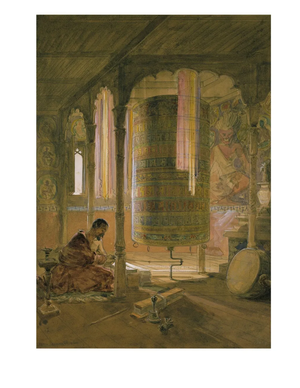 Lama Praying Cylinder, by William Simpson, paint, 1861
