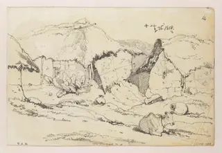 Indian village dwellings with a humped ox, by George Chinnery, 18