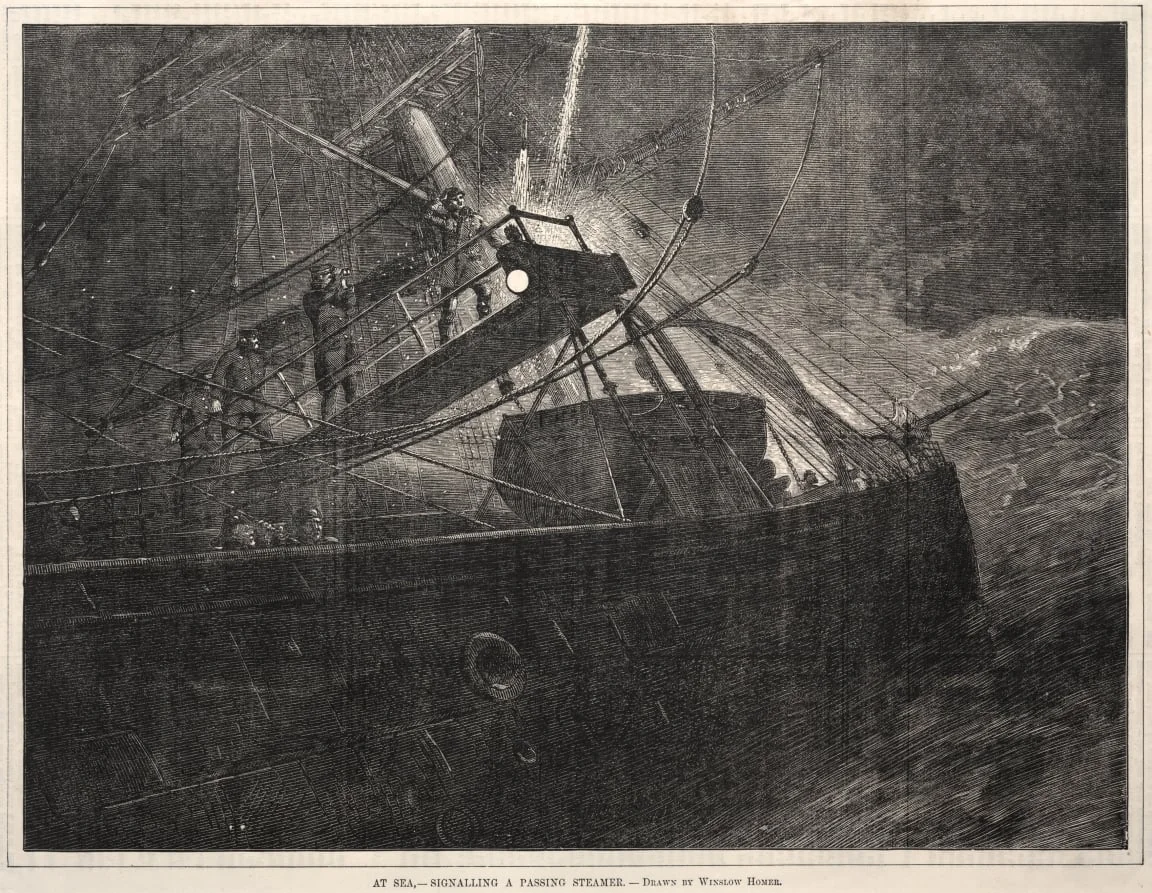 At Sea, Signalling a Passing Steamer, detail