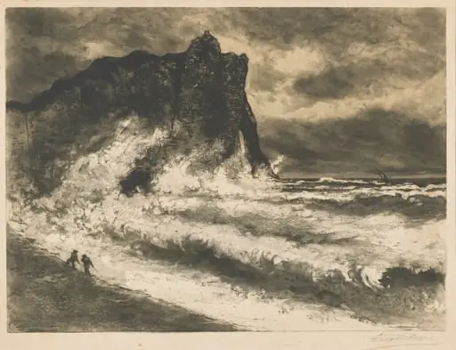 Gust of Wind at Étretat (Coup de vent à Étretat), by Eugène Delâtre, ink, 1898