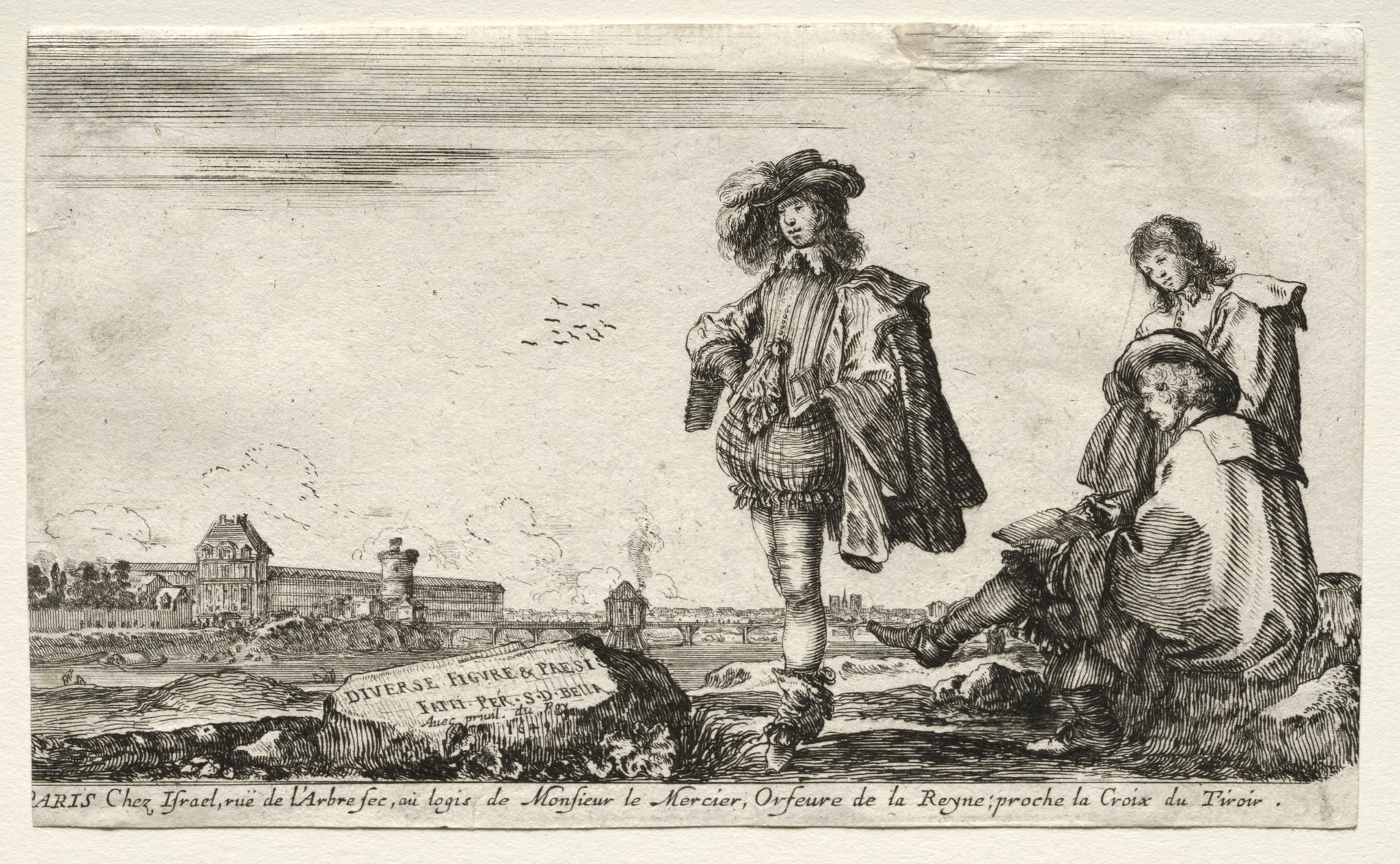Various Figures and Landscapes: Title Page - Three Figures, detail
