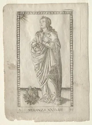 Hope (from the Tarocchi, series B: Cosmic Principles & Virtues, #39), by Master of the E-Series Tarocchi, 1467