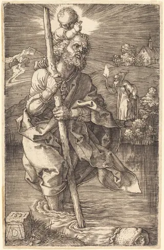 Saint Christopher Facing Right, by Albrecht Dürer, ink, 1521
