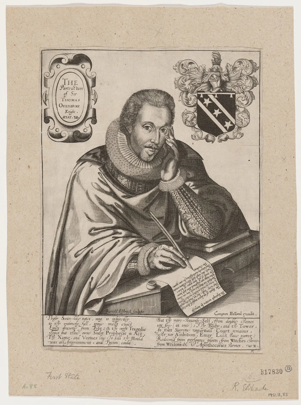 Sir Thomas Overbury, by Renold Elstrack, ink, 1598