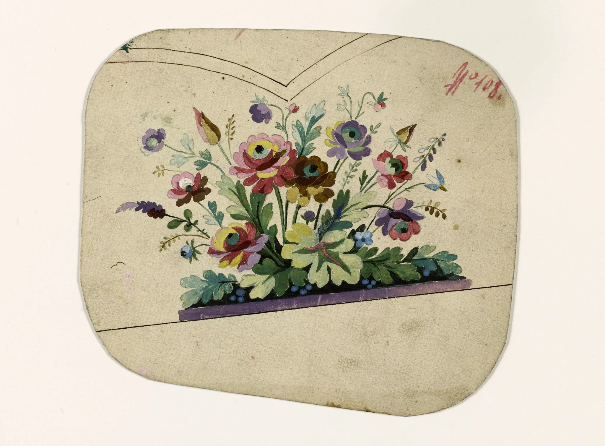Composition florale, projets de broderies de gilet, XVIIIème siècle, detail