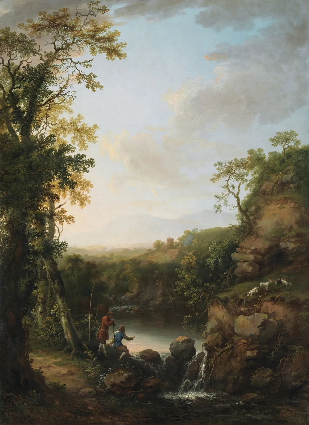 River Landscape with Fisherman, by George Mullins, oil, 1775