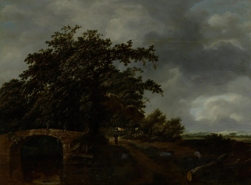 Cabin under high oaks, by Jacob van Ruisdael, paint, 1643