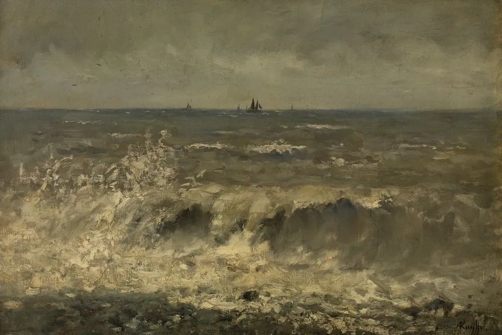 Turbulent Sea, by Alfred de Knyff, oil, 1862