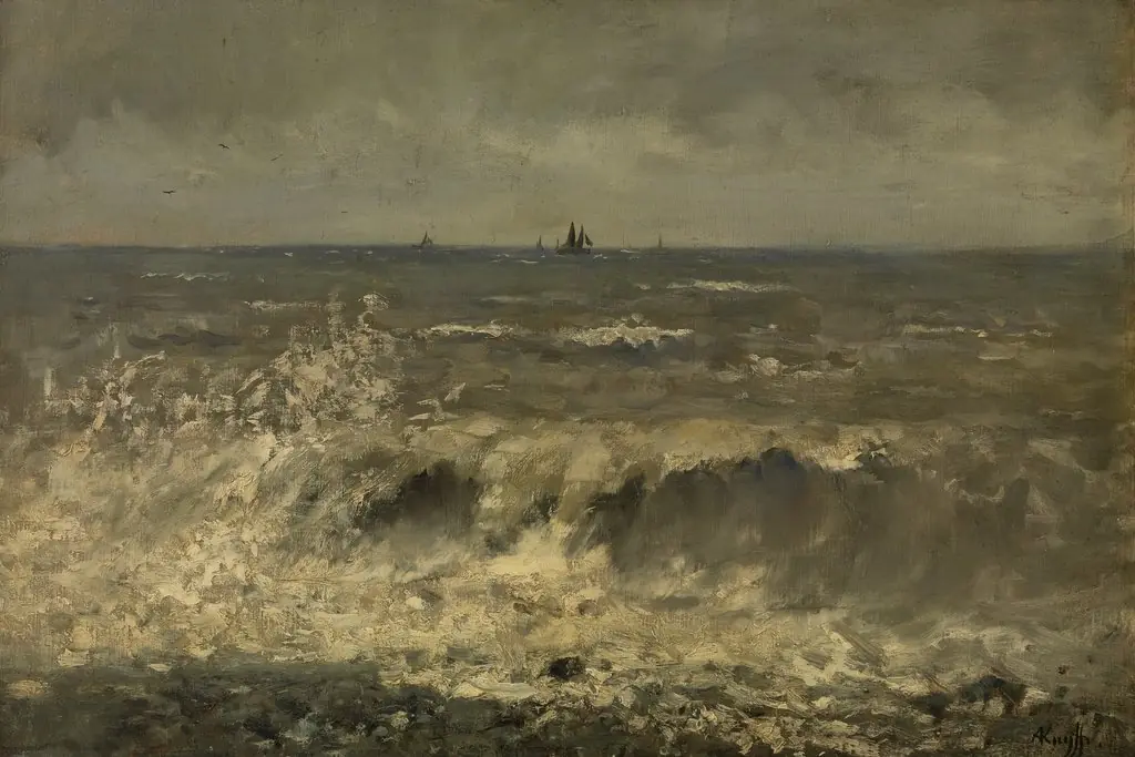 Turbulent Sea, by Alfred de Knyff, oil, 1862
