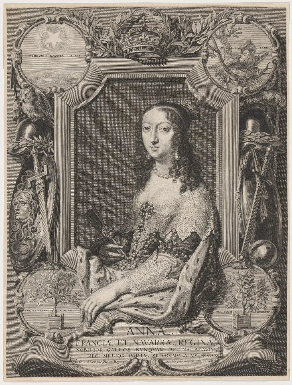 Anna Regina (Anne, Queen of France and Navarre), by Jeremias Falck, ink, 1643