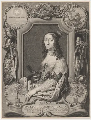 Anna Regina (Anne, Queen of France and Navarre), by Jeremias Falck, ink, 1643