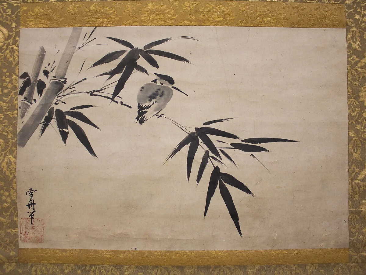竹に翡翠図|Kingfisher and Bamboo, detail