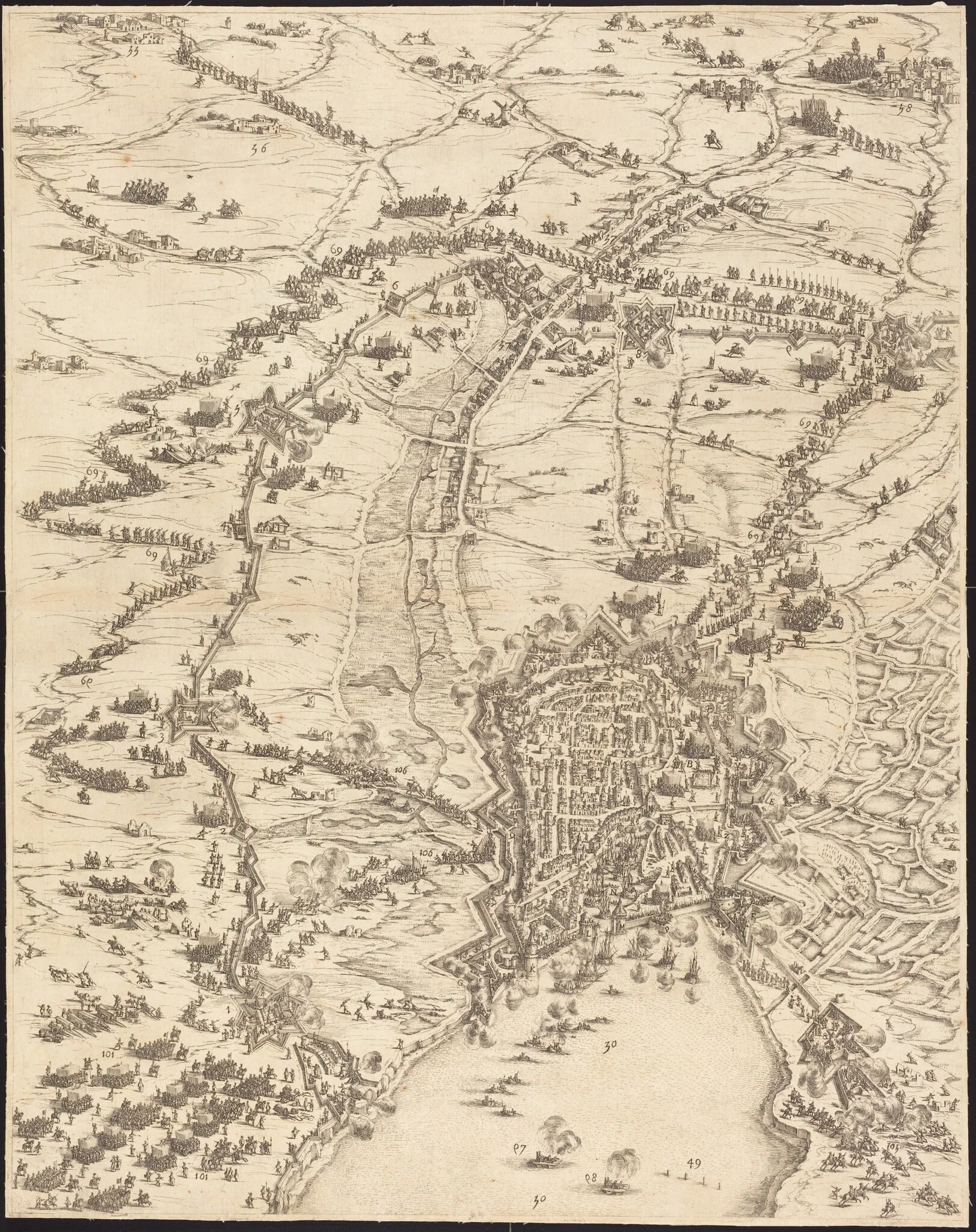 The Siege of La Rochelle [plate 6 of 16; set comprises 1952.8.97-112], detail