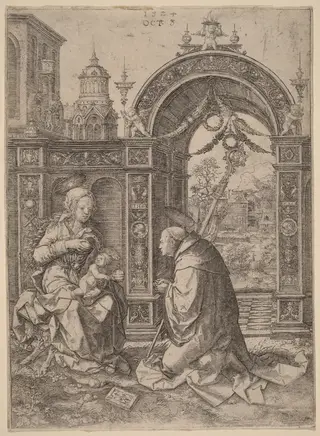 The Vision of Saint Bernard, by Dirk Jacobsz Vellert, ink, 1524