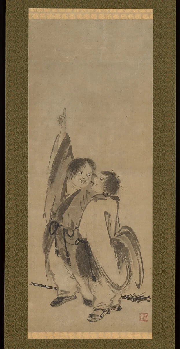 寒山拾得図 (Kanzan Jittoku zu)|Hanshan and Shide, detail
