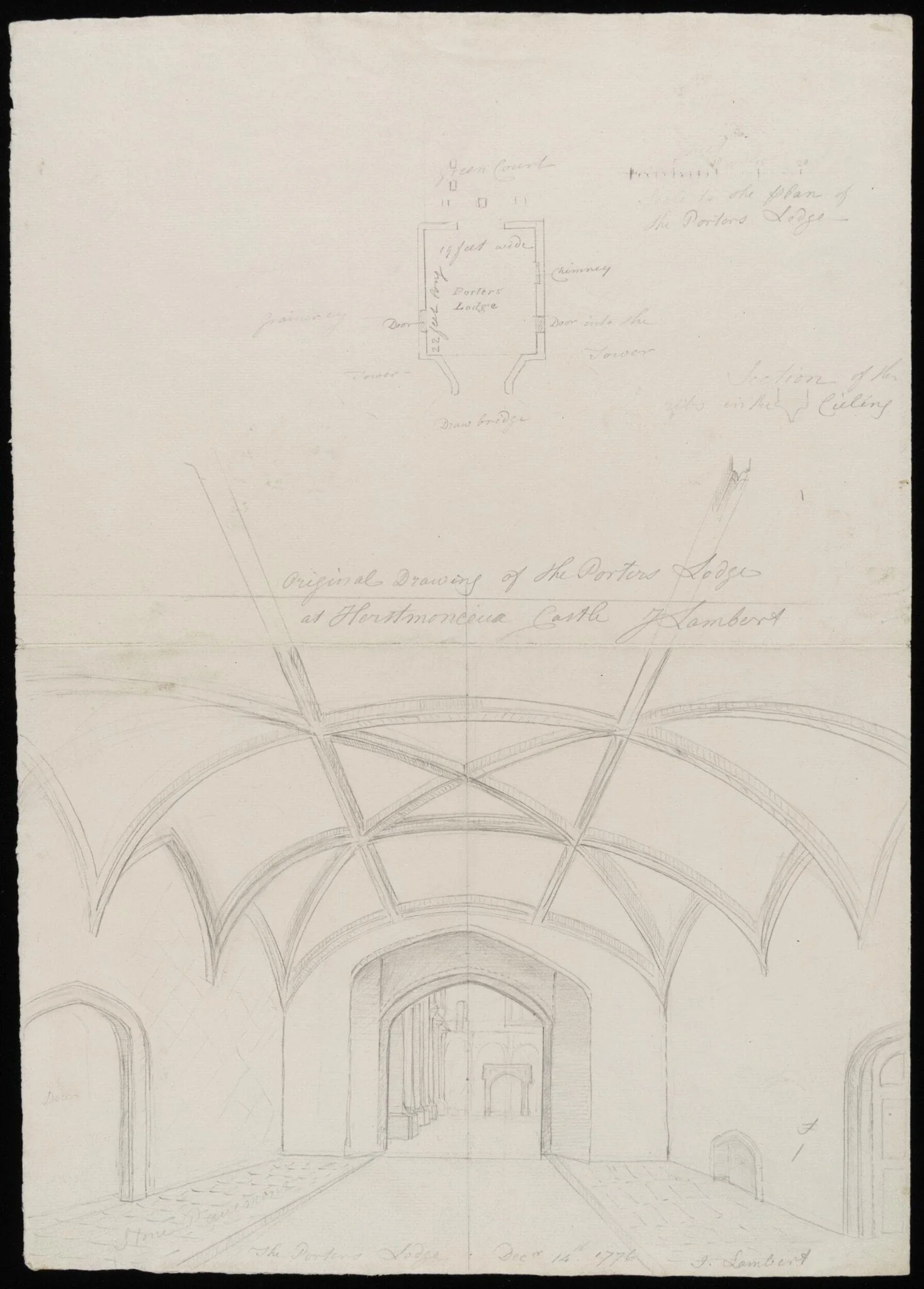 Interior, with sketch plan, of porter's lodge., detail