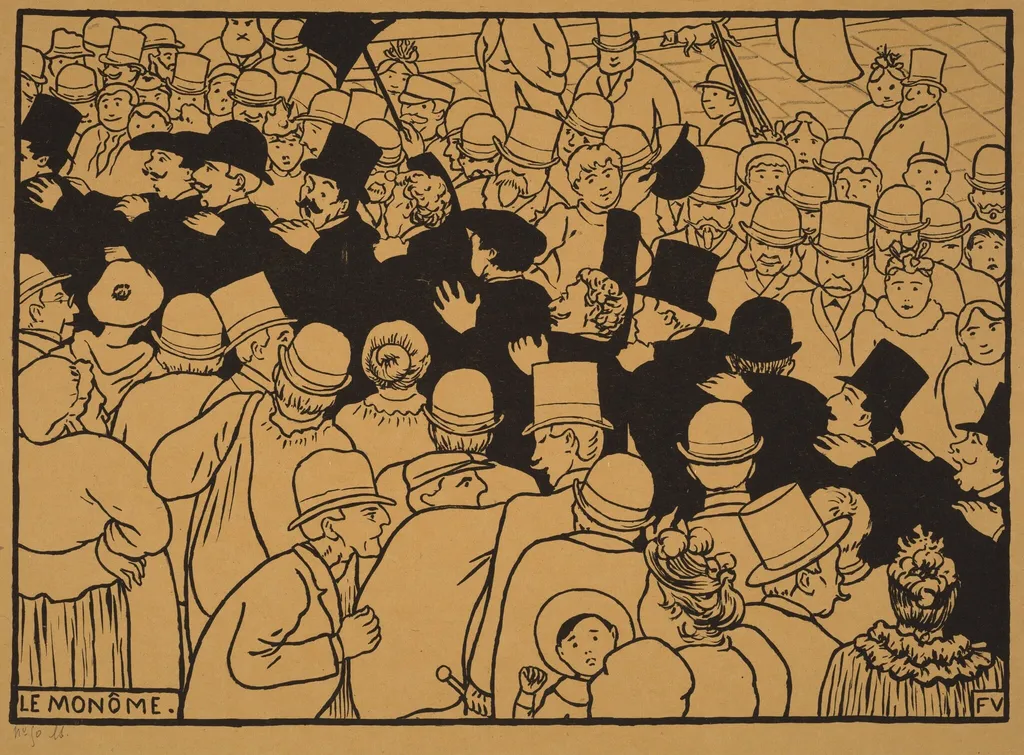 Le Monôme (Parading through the Streets in Single File), by Félix Vallotton, ink, 1893