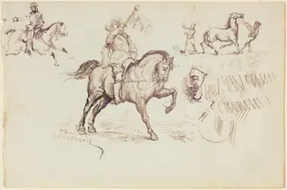 The Herald of Murcia and Other Studies (recto), by Jean-Louis-Ernest Meissonier, ink, 1860