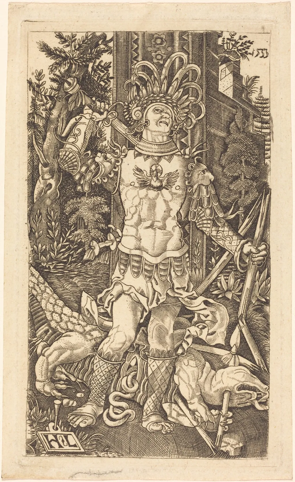 Saint George Standing, by Master H.L., ink, 1533