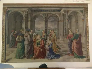 Copy after Zacharias writes down the name of his Son, Domenico Ghirlandaio in the Tornabuoni Chapel, Santa Maria Novella (Florence), by Domenico Ghirlandaio, watercolor