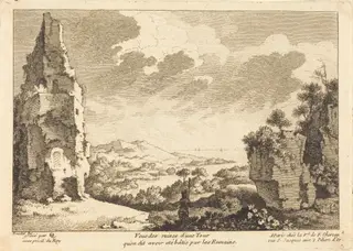 Veue des ruines d'une Tour qu'on dit avoir ete batie par les Romains, by Quentin-Pierre Chedel, ink, 1734