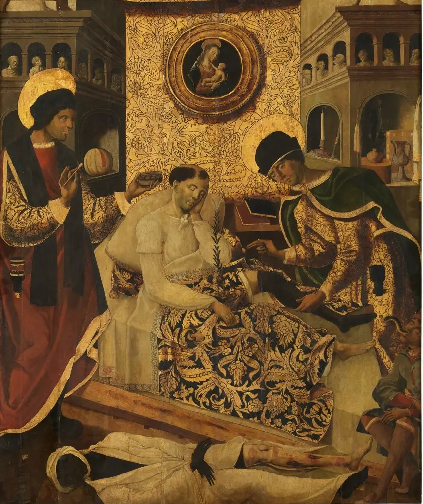 Miracles of the Doctor Saints Cosmas and Damian, by Fernando del Rincón, oil, 1510