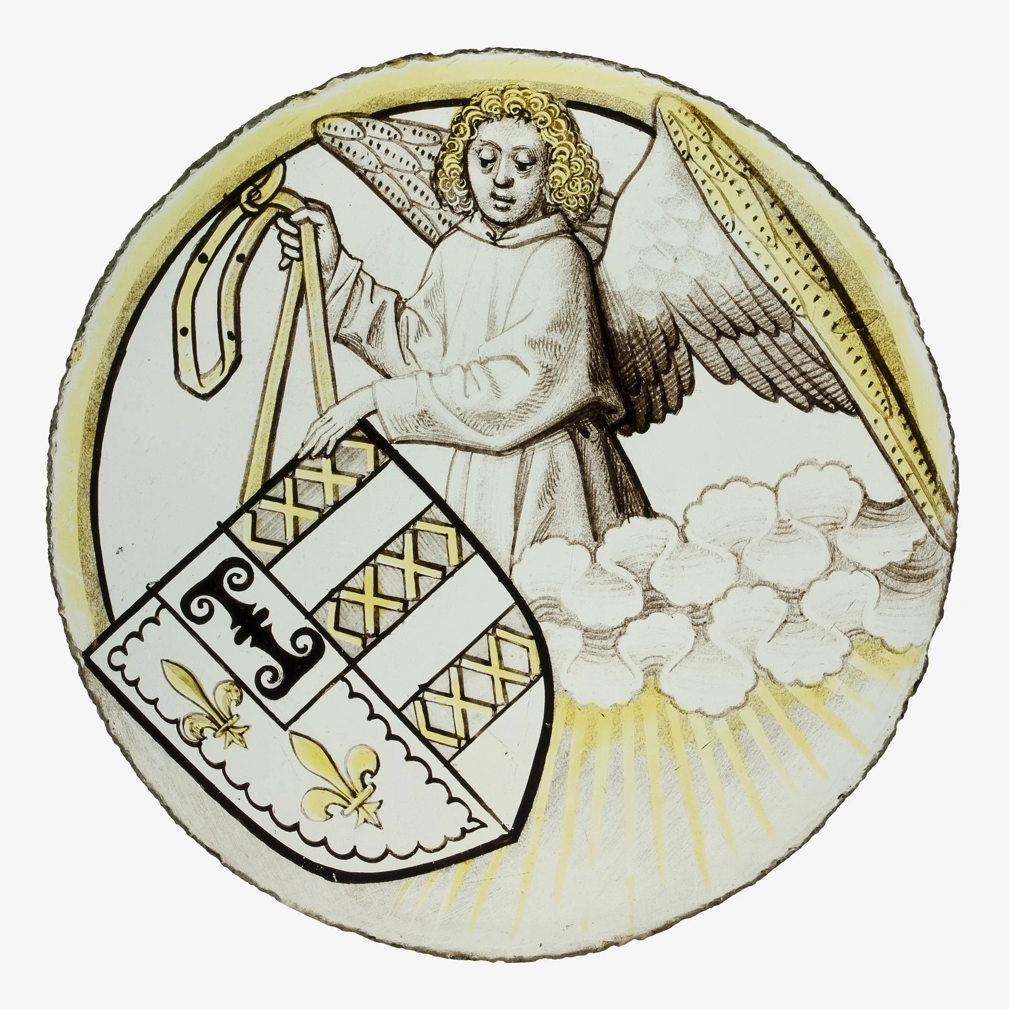 Roundel with Angel Supporting a Heraldic Shield, detail