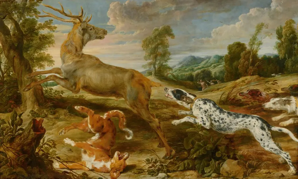 Stag Hunt, by Jan Wildens, oil, 1650