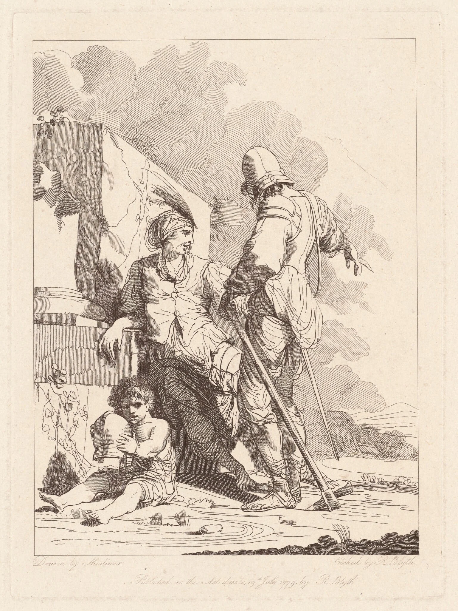 Two Soldiers and Child Holding a Helmet, detail