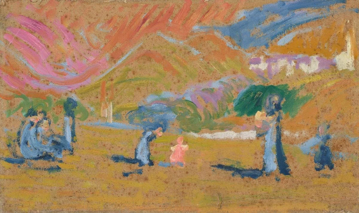 Herbstsonne. (Annetta mit Bruno, Ottilia und Kindern. Studie), detail